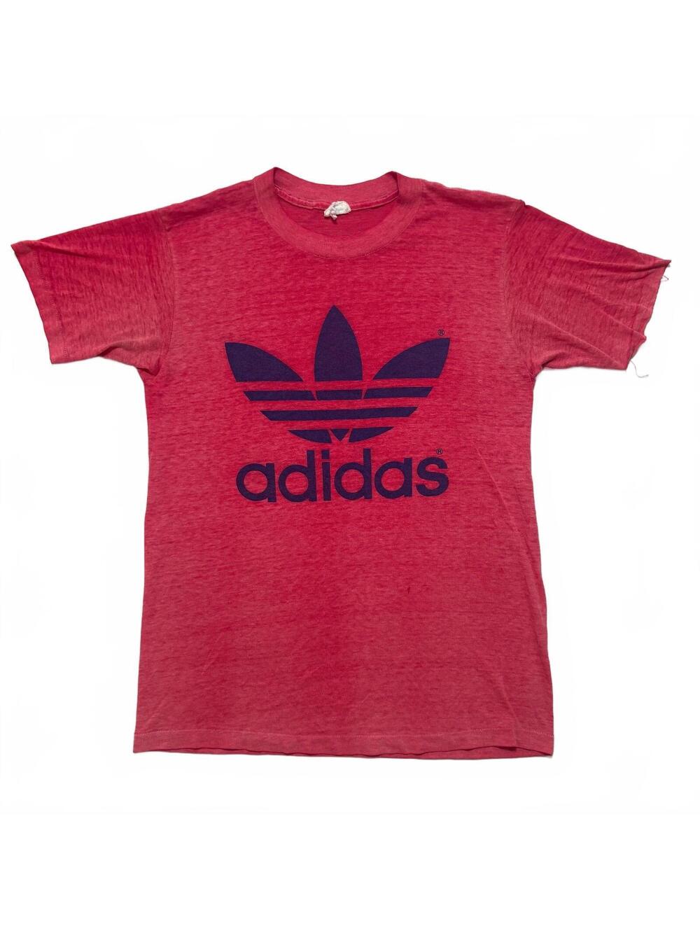 VTG 80's Adidas Trefoil Faded Distressed Paper Thin 50/50 T-Shirt Men's M Pink
